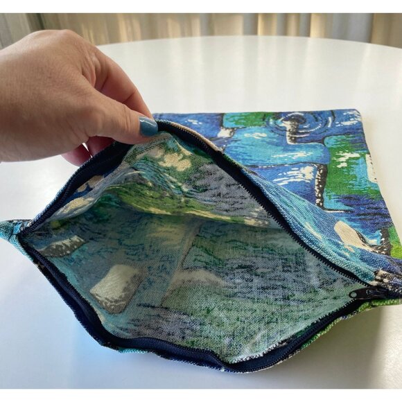 Vintage 70s throw pillow sham, blue green abstract decorative pillow cover - Picture 5 of 9